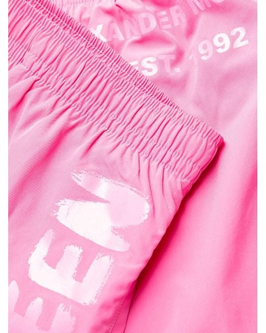 McQueen Pink Graffiti Logo Swim Shorts for men