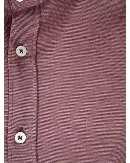 Canali Purple Textured Long-Sleeve Shirt for men