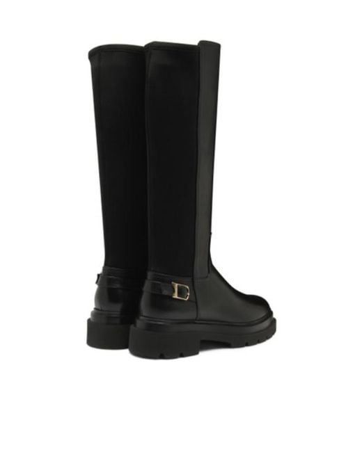 Santoni Black High Leather Boots