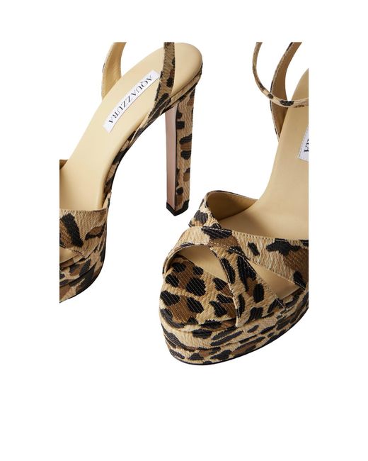 Aquazzura Metallic Leopard-Print Raffia Platform Sandals