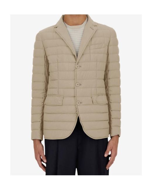 Herno Natural Long-Sleeved Quilted Cotton Coat for men