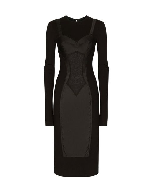 Dolce & Gabbana Black Detailed Long-Sleeved Midi Dress