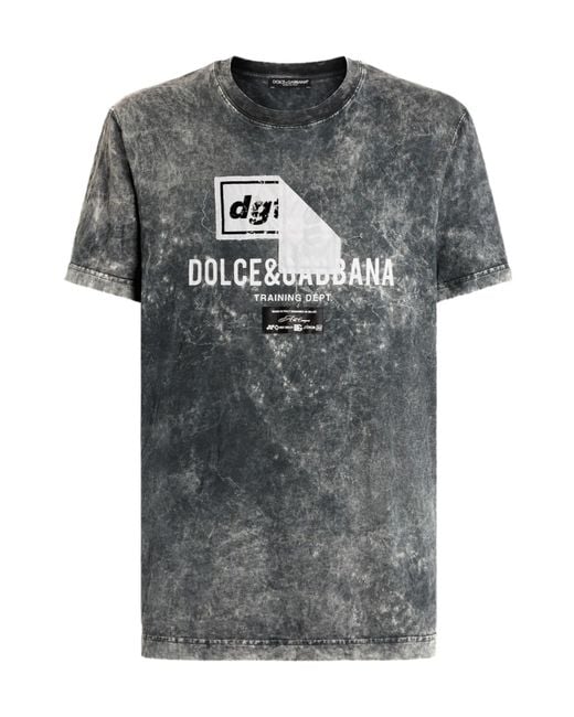 Dolce & Gabbana Gray Marble-Effect Crewneck T-Shirt for men