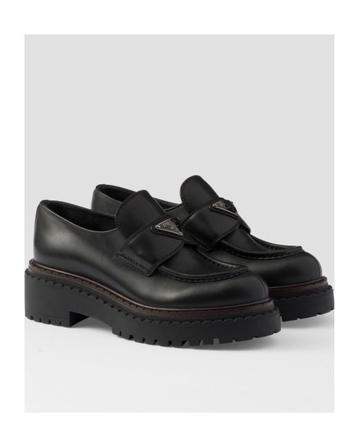 Prada Black Triangle-Logo Slip-On Loafers