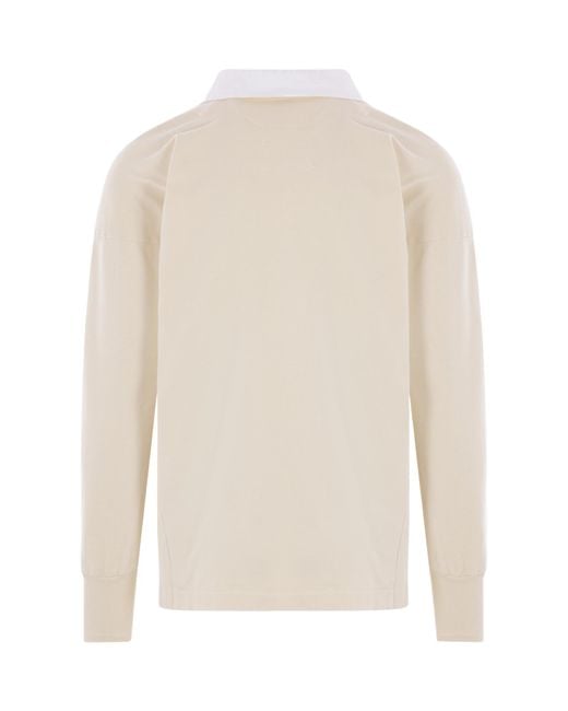 Maison Margiela White Logo Embroidered Long-Sleeved Polo Shirt for men