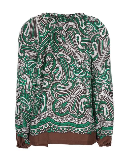 P.A.R.O.S.H. Green P.A.R.O..H. Silk Blouse With Long Balloon Sleeves And All-Over Print For