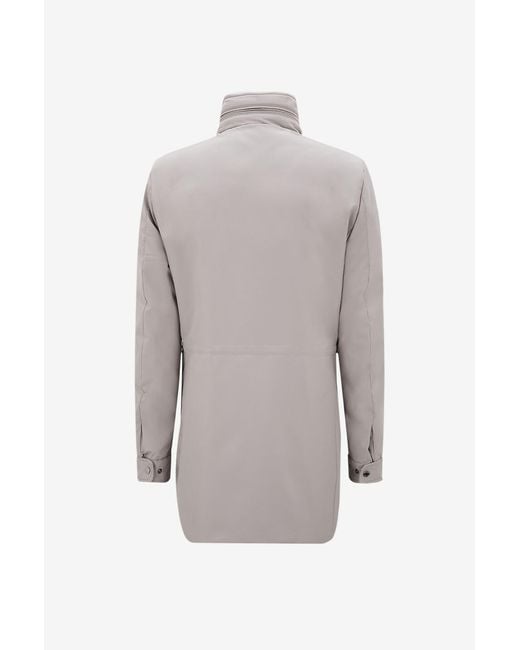 Moorer Gray High-Neck Buttoned Coat for men