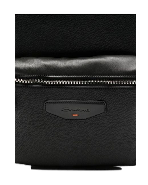 Santoni Black Leather Backpack for men