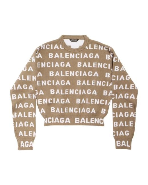 Balenciaga Natural Logo Intarsia Knit Crewneck Jumper