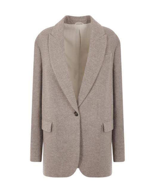 Brunello Cucinelli Gray Single-Breasted Button-Fastening Blazer