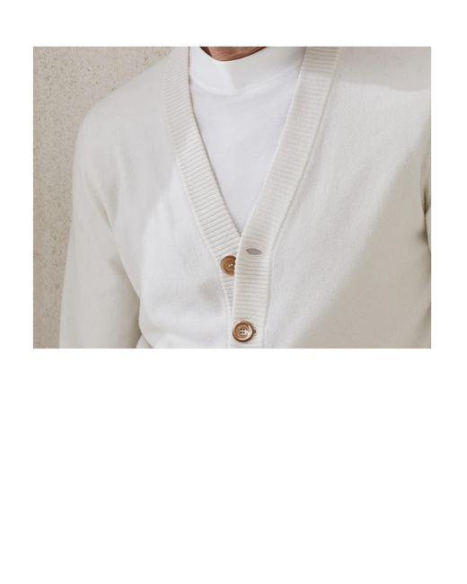 Brunello Cucinelli White Button-Front V-Neck Cardigan for men