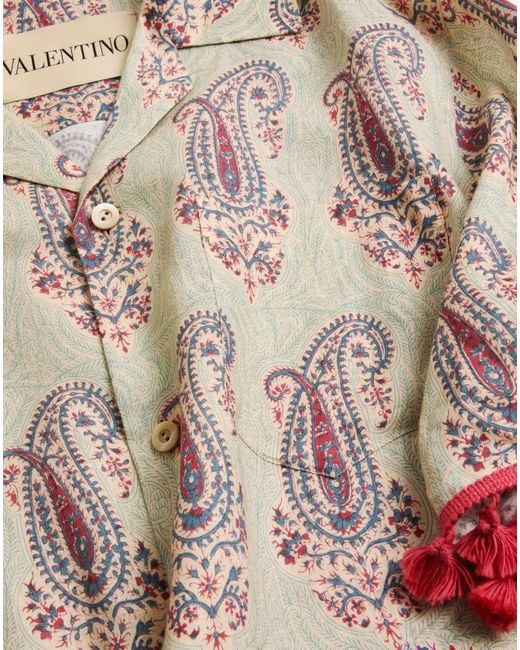 Valentino Multicolor Lightweight Linen Bowling Shirt With Voyage Imaginaire Print for men