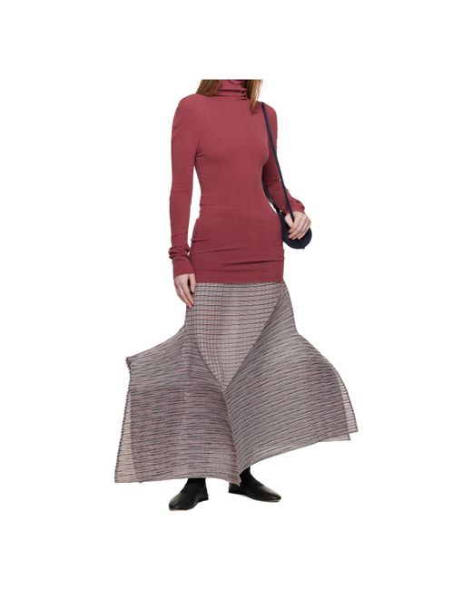 Issey Miyake Brown Generic Stripes Pleated Skirt