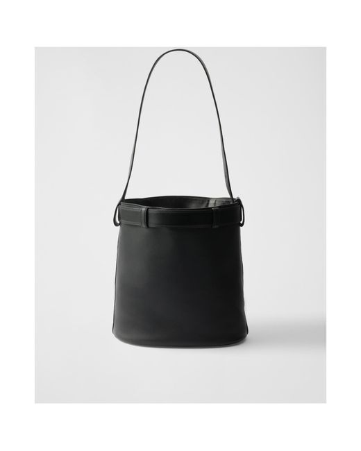 Prada Black Buckle Leather Bucket Bag With Belt