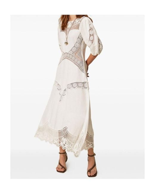 Twinset White Embroidered Lace Midi Dress