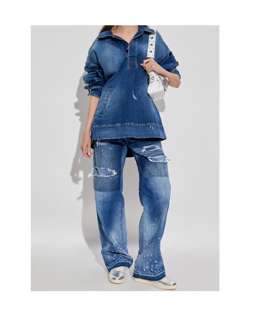 DSquared² Blue Distressed Straight-Leg Jeans