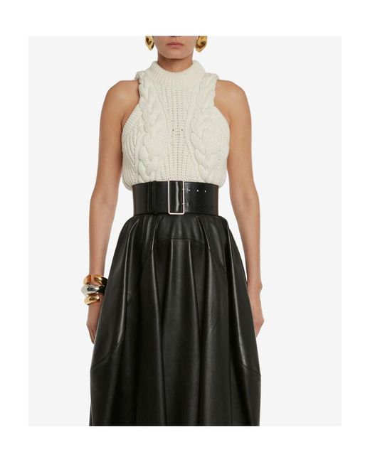 McQueen White Cable-Knit Wool Top