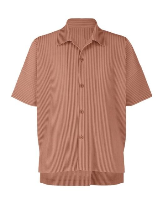 Homme Plissé Issey Miyake Brown Homme Plissé Issey Miyake Short Sleeved Pleated Buttoned Shirt for men