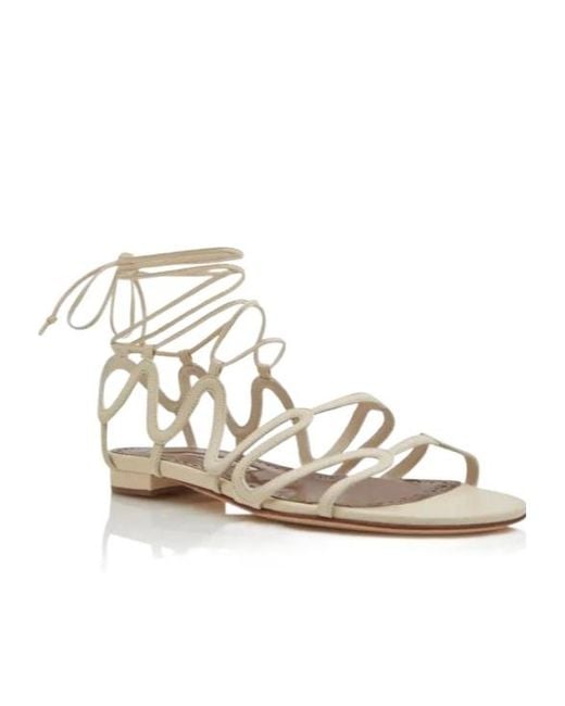 Manolo Blahnik Natural Hollow Flat Sandals