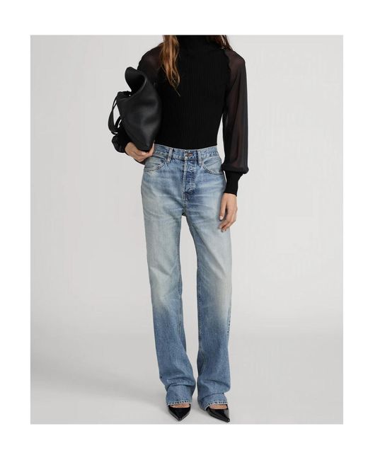 FRAME Black Sheer-Sleeve Blouse
