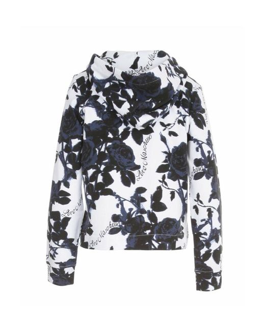 Moschino White Rose-Print Zip-Up Hoodie