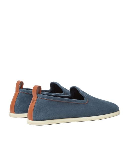 Loro Piana Blue Venice Suede Loafers for men