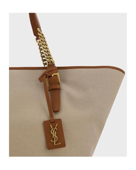 Saint Laurent Natural Cassandre Logo Patch Top Handle Bag
