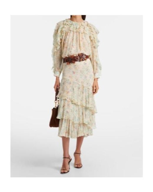 Ulla Johnson White Meadow Floral Silk Chiffon Midi Skirt