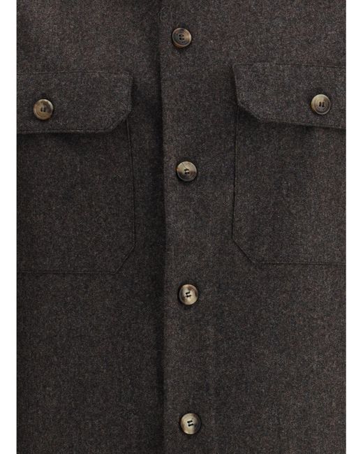 Brunello Cucinelli Black Flap Pocket Long-Sleeved Shirt for men