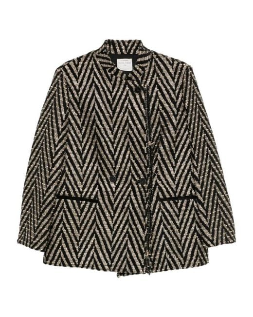 Forte_forte Gray Herringbone Knit Jacket With Fringe