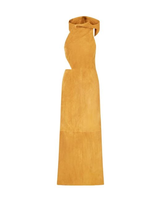 Gabriela Hearst Metallic Kallen Hooded Suede Maxi Dress
