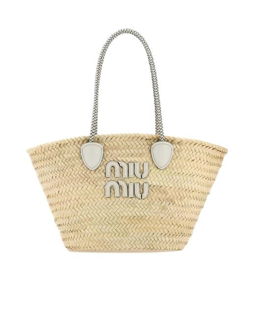 MIU MIU Palmetto　ラフィアバッグ Miu Miu Palmetto Tote Bag in Natural | Lyst