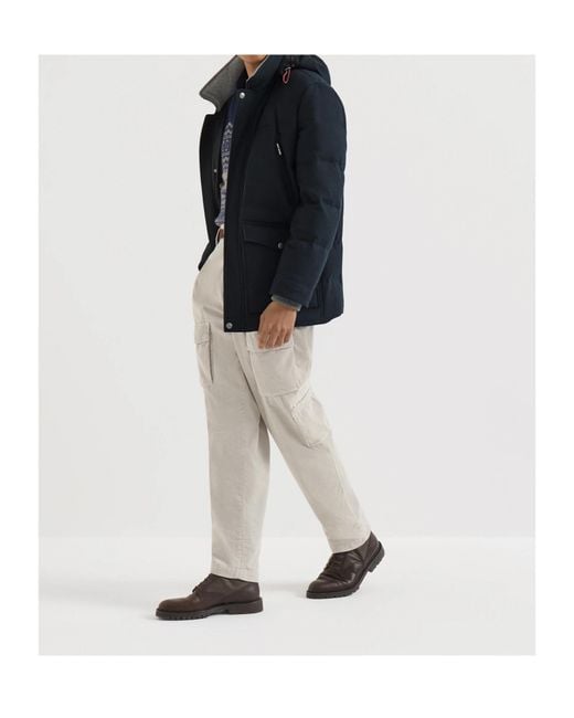 Brunello Cucinelli Blue Quilted Hooded Jacket for men