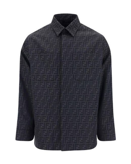 Fendi Blue All-Over Monogram Jacquard Overshirt for men