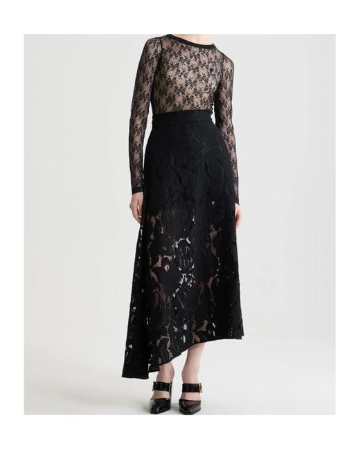 Patou Black Asymmetric Lace Midi Skirt