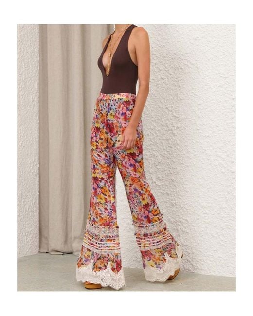 Zimmermann Red Luna Floral Lace Trousers
