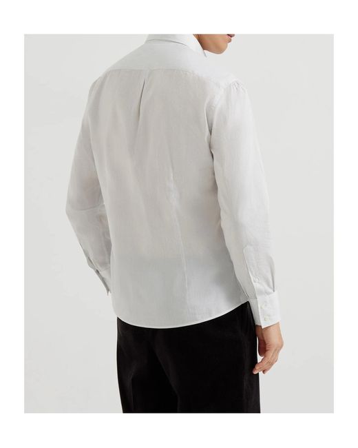 Brunello Cucinelli White Striped Poplin Shirt for men
