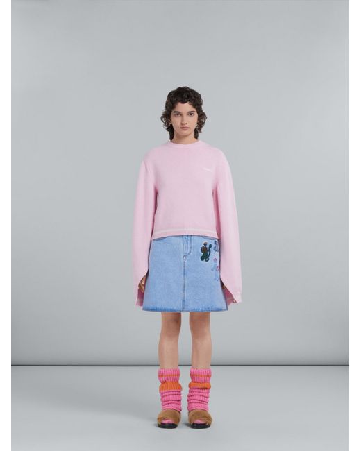 Marni Blue Light Denim Skirt With Embroidery
