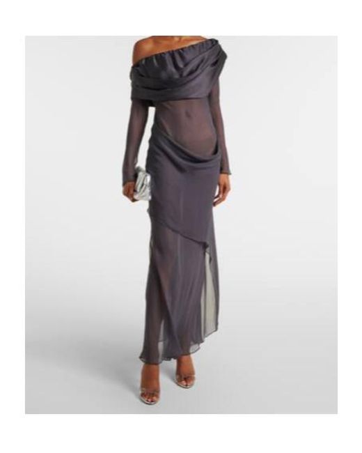 Christopher Esber Gray Asymmetric Sheer Silk Maxi Dress