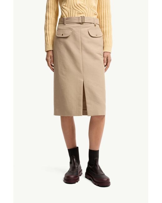 Moncler Natural Belted Knee-Length Cotton Skirt