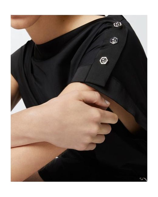 Pinko Black Asymmetric Neck Ruched Short Dress