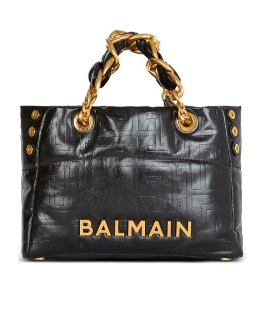 Balmain Black Logo Lettering 1945 Soft Tote Bag