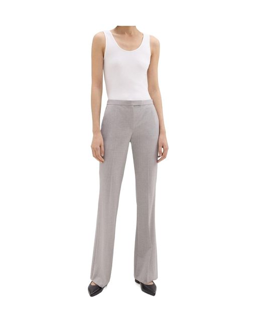 Theory Gray Demitria Wool Low-Rise Pants