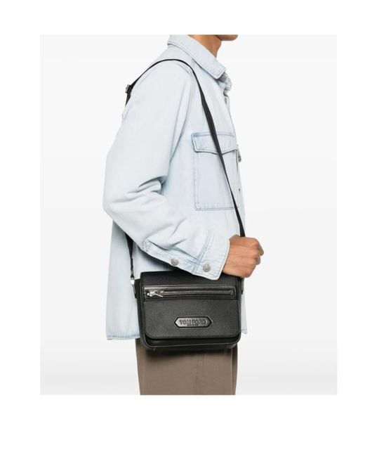 Tom Ford Black Logo Patch Shoulder Bag for men