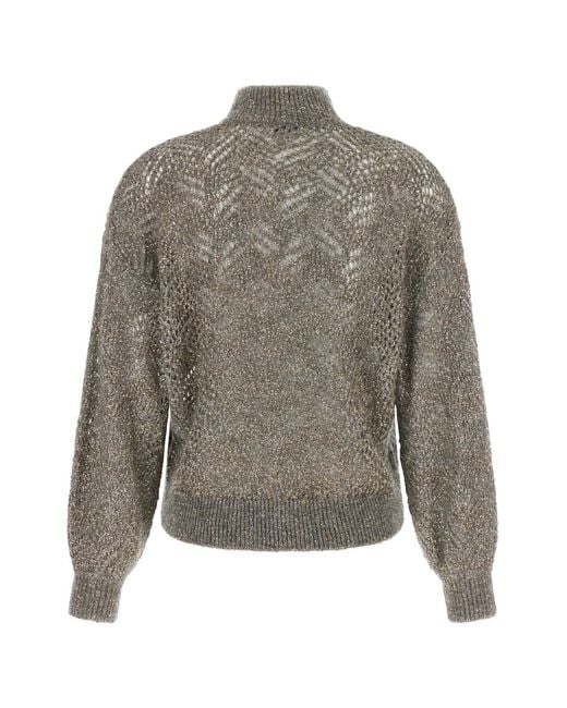 Brunello Cucinelli Gray 'Dazzling Abstract Leaf' Sweater
