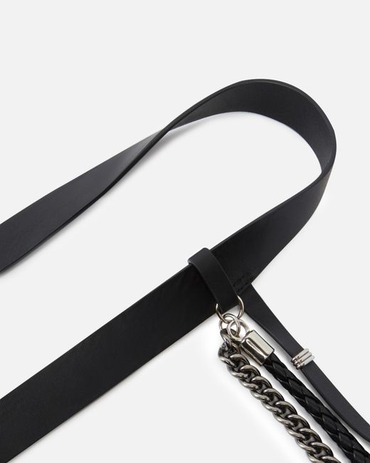Pinko Black Leather Belt With Chains And Straps, 3 Cm