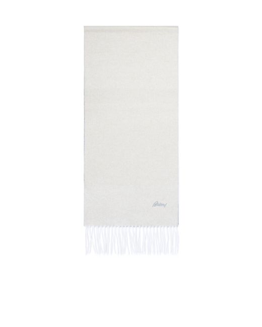 Brioni White Logo-Embroidered Fringed Scarf for men