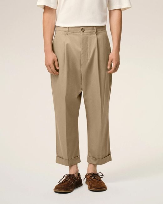 AMI Natural Pleated Straight Leg Trousers for men