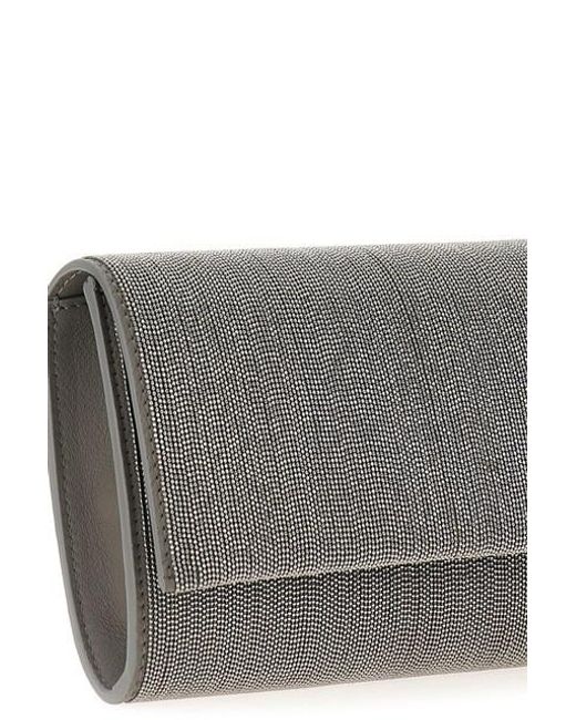 Brunello Cucinelli Gray Precious Monili Chain Foldover Top Clutch Bag