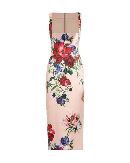 Dolce & Gabbana White Floral Printed Sleeveless Midi Dress